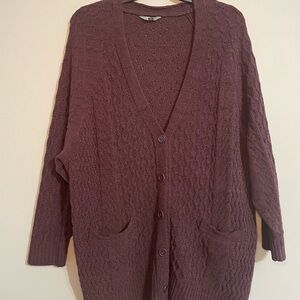 Terra & Sky Cozy Plum Cable-Knit Button Cardigan Sweater 3X BNWT